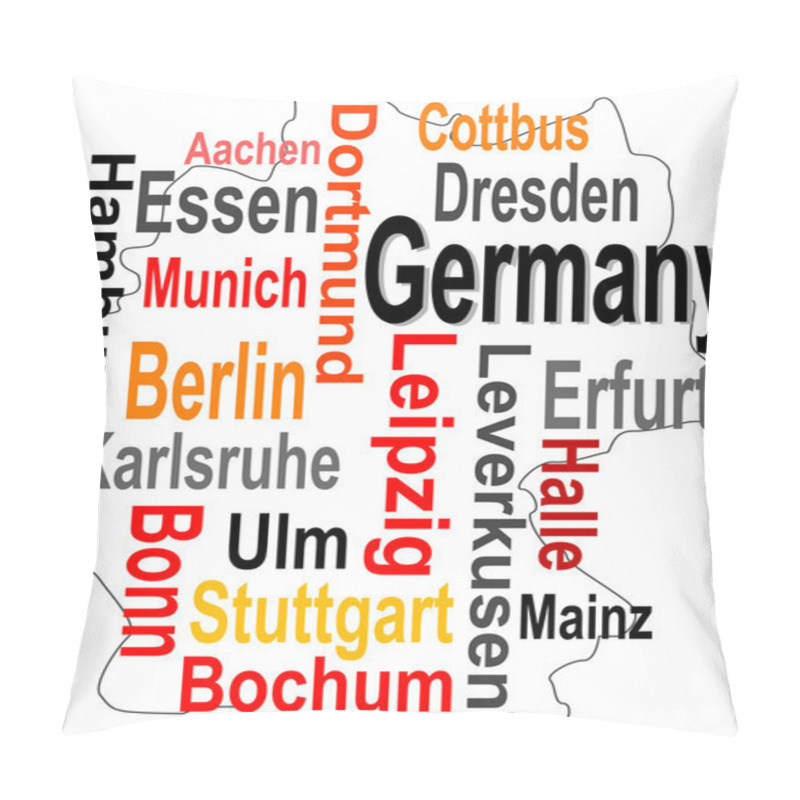 Personality  Germany Map And Words Cloud With Larger Cities Pillow Covers