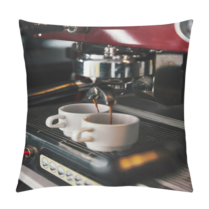 Personality  Close-up View Of Coffee Machine And Two Mugs With Espresso    Pillow Covers