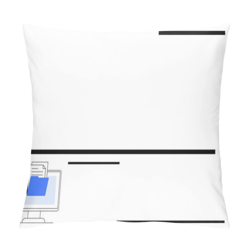 Personality  Desktop Monitor With Blue Digital Folder And Files Suggests Digital Document Organization. Ideal For Data Storage, Cloud Systems, Automation, File Sharing, Workflow, Efficiency. Abstract Line Flat Pillow Covers