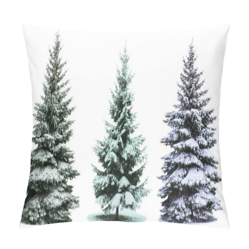 Personality  Christmas Trees In Snow Isolated On White  Background. Fir Trees Without Decoration. Pillow Covers