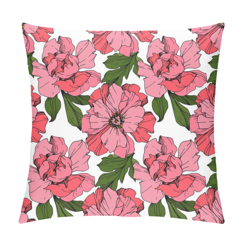 Personality  Vector Pink Peony Flower. Engraved Ink Art. Seamless Background Pattern. Fabric Wallpaper Print Texture. Pillow Covers