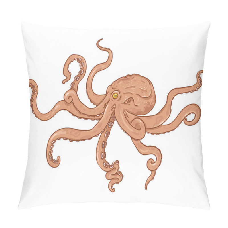 Personality  Vector Cartoon Illustration - Red Octopus. Wild Underwater Animal. Pillow Covers