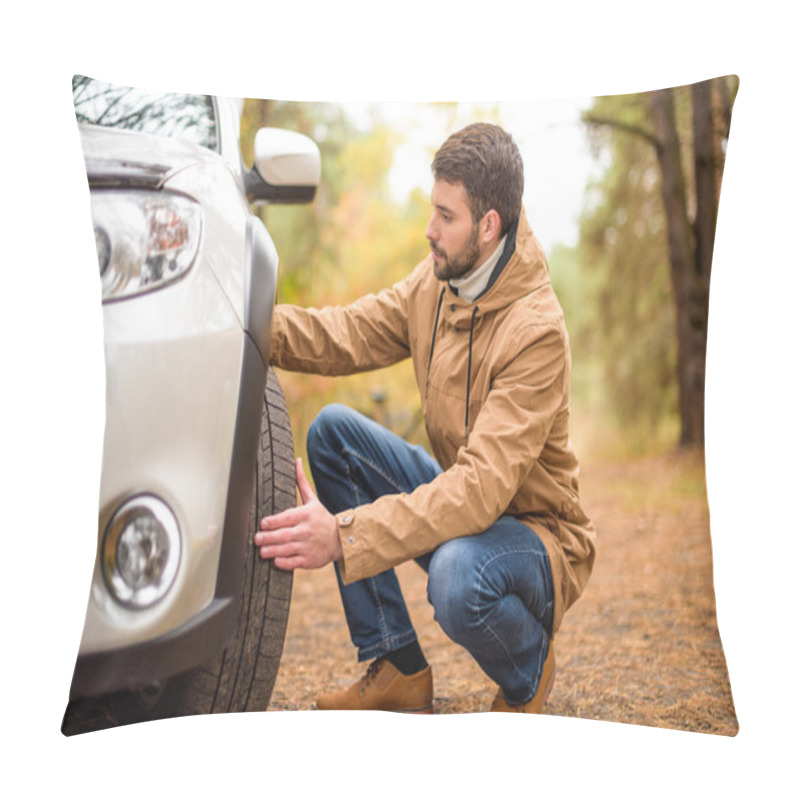 Personality  Man Checking Car Tyre  Pillow Covers