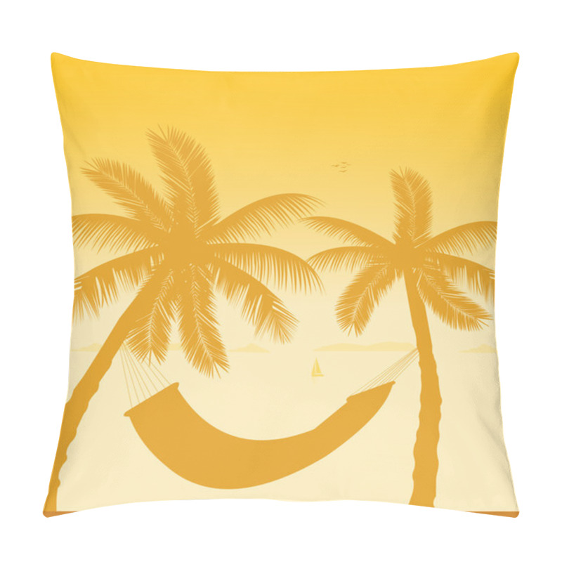 Personality  Silhouette Of Hammock Under The Palm Trees Pillow Covers