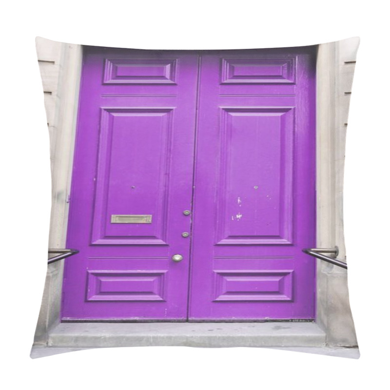 Personality  Manchester (UK). Old Wooden Violet Painted Door. Pillow Covers