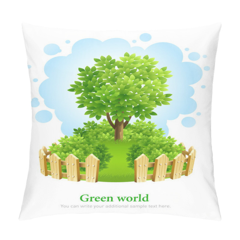 Personality  Tree On Green Lawn With Wooden Fence Pillow Covers