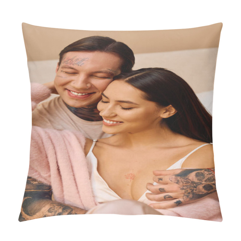 Personality  A Couple Enjoys A Heartfelt Embrace, Radiating Love And Connection In An Intimate Setting. Pillow Covers