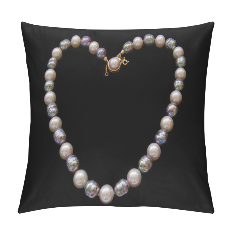 Personality  Heart Of Pearl Necklace Over Black Background Pillow Covers