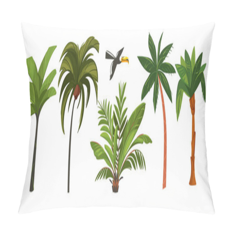 Personality  Hand Drawn Vector Abstract Cartoon Summer Time Graphic Illustrations Art Collection Set With Exotic Tropical Palm Trees Isolated On White Background Pillow Covers