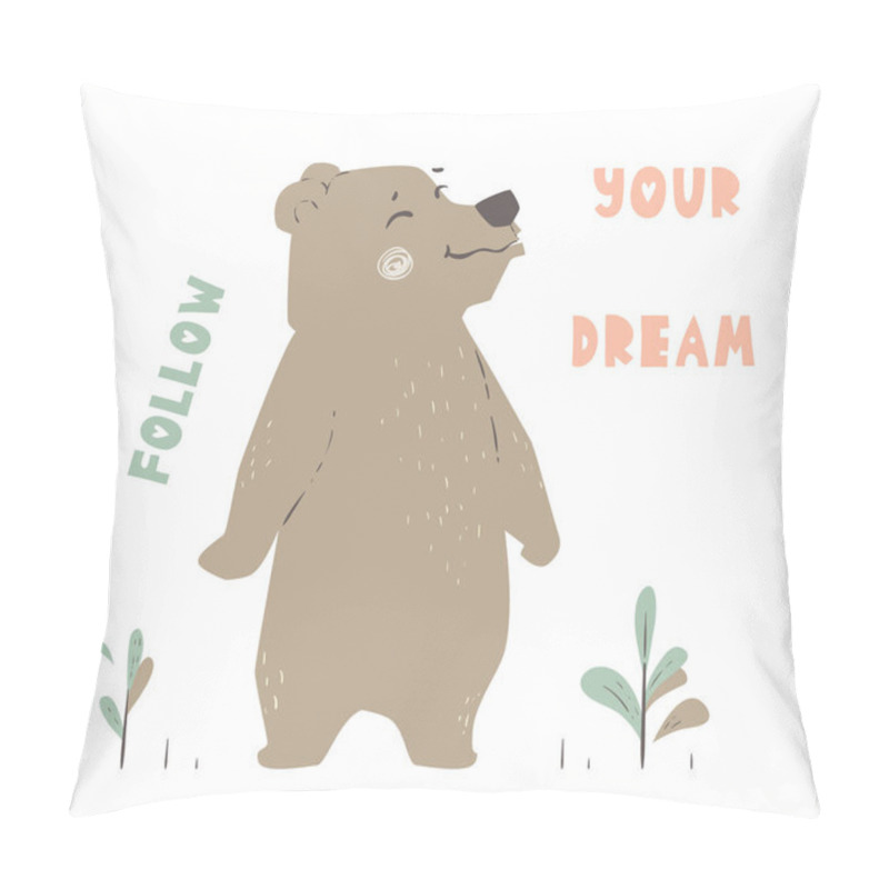 Personality  Bear Baby Cute Print. Forest Fiends. Follow You Dream. Pillow Covers