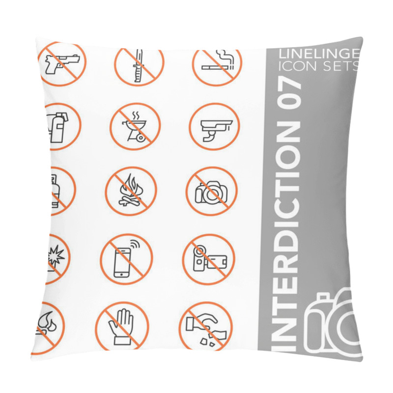 Personality  Premium Stroke Icon Set Of Facilities, Prohibitions, Interdiction, Danger Symbols And Hazardous Sign 07. Linelinge, Modern Outline Symbol Collection Pillow Covers