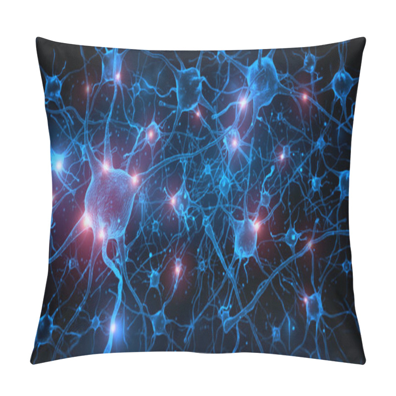 Personality  3d Rendering Of Neuron Cells With Glowing In Human Brain. Pillow Covers