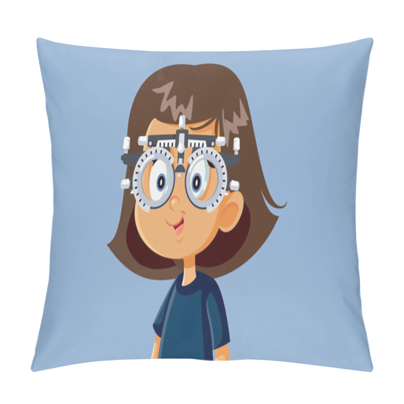 Personality  Little Girl Undergoing Eye Test With Phoropter Pillow Covers