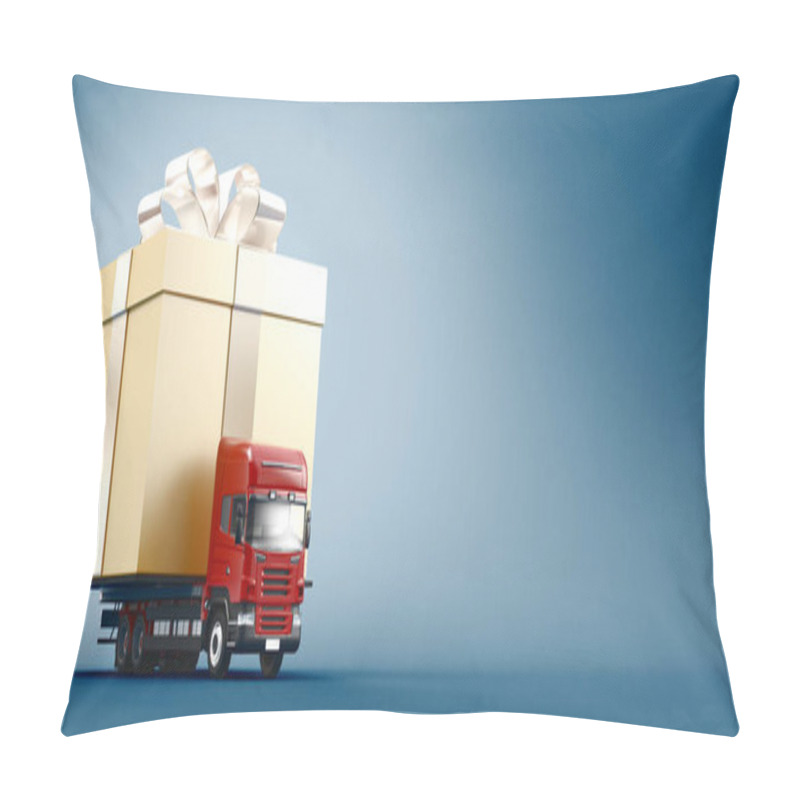 Personality  Present Concept - Tir Or Truck Carrying Gift Box. 3d Rendering Pillow Covers