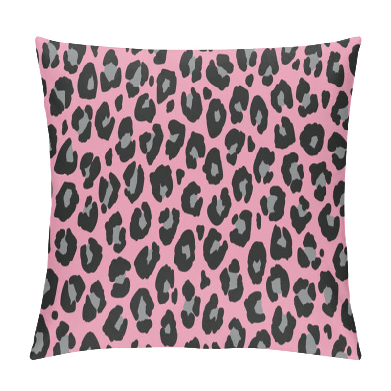 Personality  Seamless Leopard Fur Pattern. Fashionable Wild Leopard Print Background. Modern Panther Animal Fabric Textile Print Design. Stylish Vector Black Grey And Pink Illustration. Pillow Covers