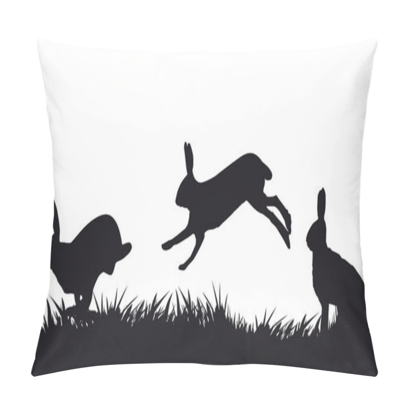 Personality  Hares Hopping On Grass - Black And White Silhouette Pillow Covers