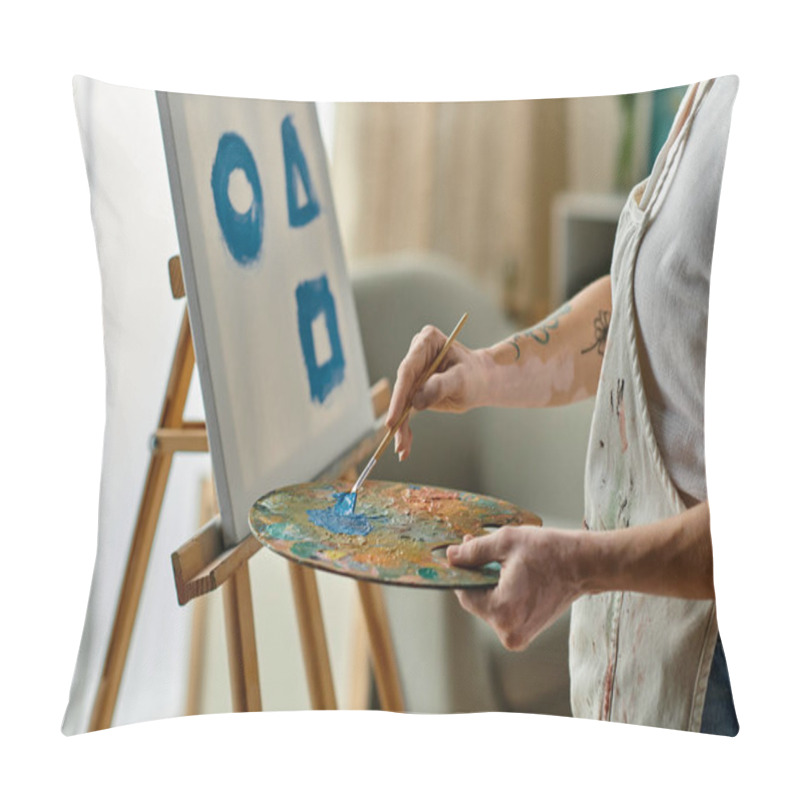 Personality  A Woman With Vitiligo Creates Vibrant Shapes On Canvas. Pillow Covers