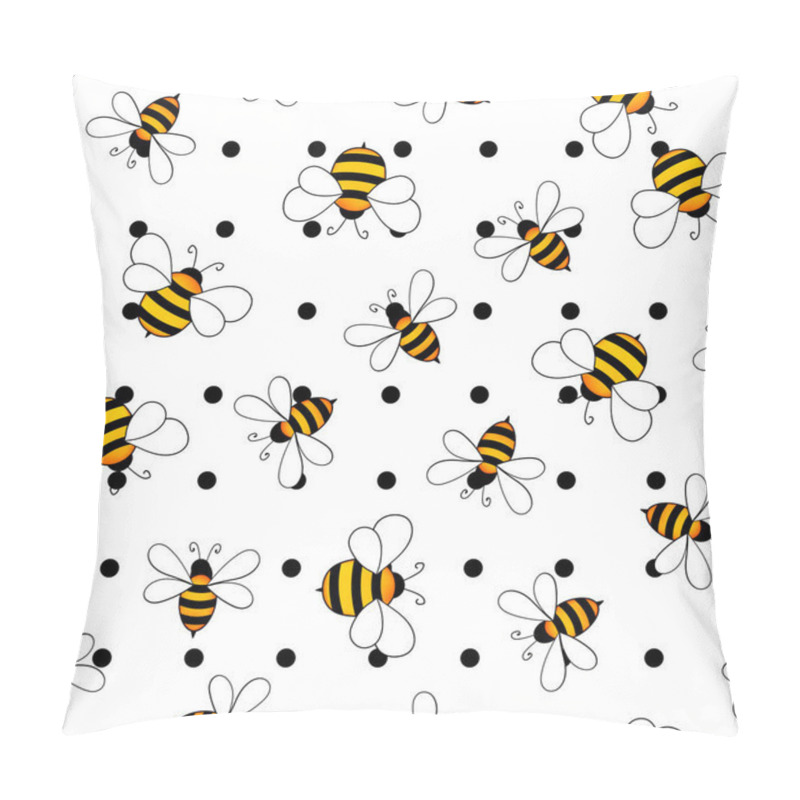 Personality  Seamless Pattern With Bees On White Polka Dots Background. Small Wasp. Vector Illustration. Adorable Cartoon Character. Template Design For Invitation, Cards, Textile, Fabric. Doodle Style Pillow Covers