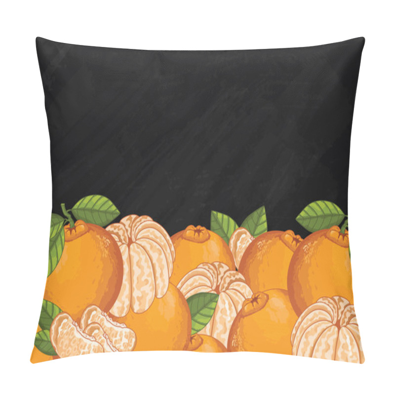 Personality  Mandarin Fruit Composition On Chalkboard, Vector Pillow Covers