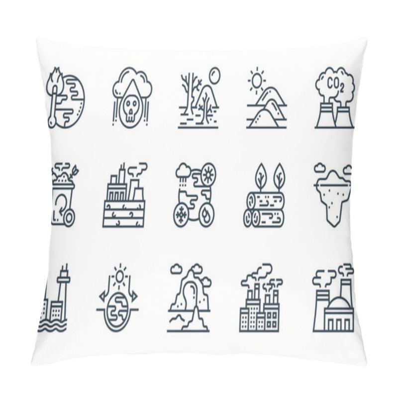 Personality  Climate Change Line Icons. Linear Set. Quality Vector Line Set Such As Nuclear Plant, Glacier, Sea Level, Air Pollution, House Effect, Trash, Deforestation, Desert, Acid Rain Pillow Covers