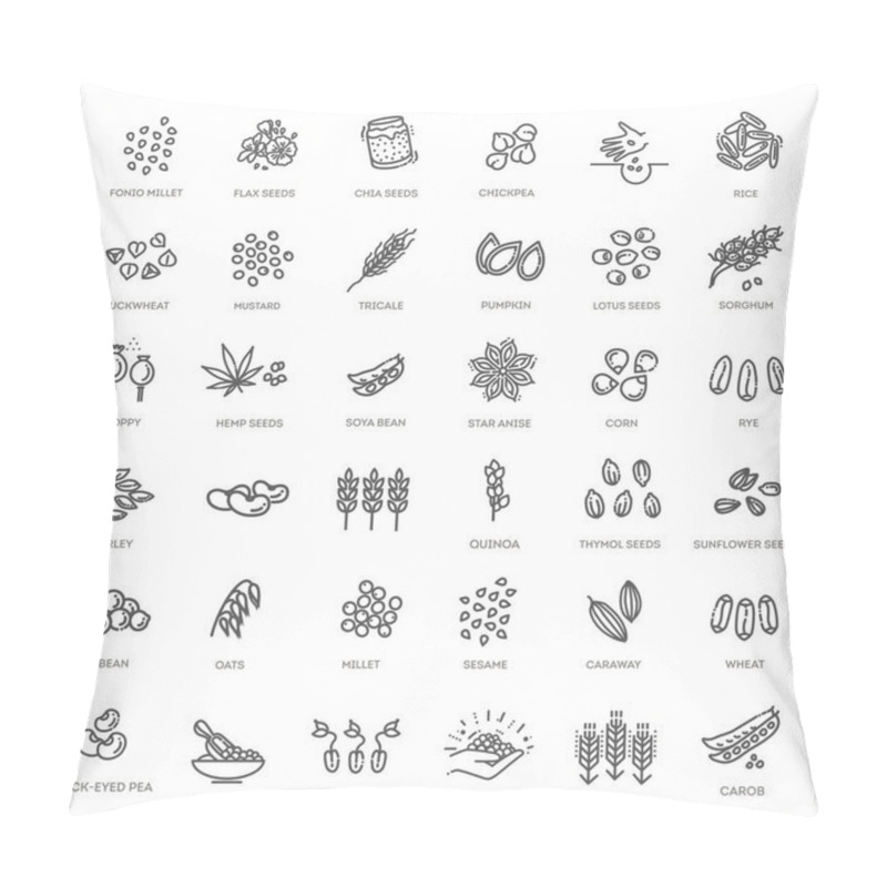 Personality  Set Of Outline Cereal Grains Isolated On White Pillow Covers