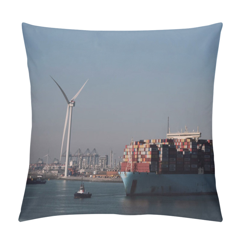 Personality  A Huge Container Ship Arriving At The Port Pillow Covers