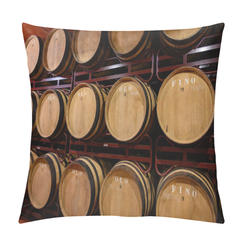 Personality  Production Of Fortified Jerez, Xeres, Sherry Wines In French Oak Barrels In Sherry Triangle, Jerez La Frontera, El Puerto Santa Maria And Sanlucar Barrameda Andalusia, Spain Pillow Covers