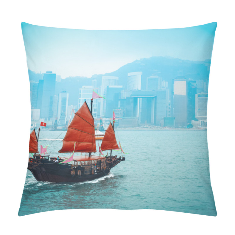 Personality  Traditional Wooden Sailboat Sailing In Victoria Harbor Pillow Covers