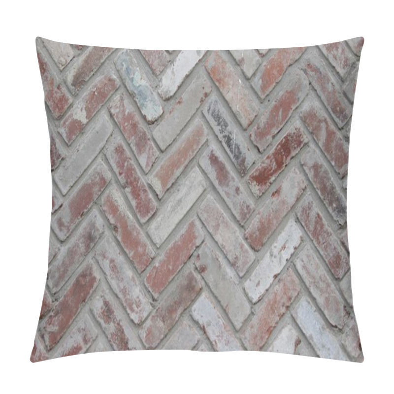 Personality  Close-up Of Textured Herringbone-patterned Brick Wall In Earthy Tones. Pillow Covers