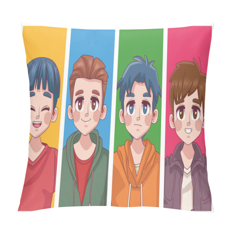 Personality  Group Of Four Cute Youngs Boys Teenagers Manga Anime Characters Pillow Covers