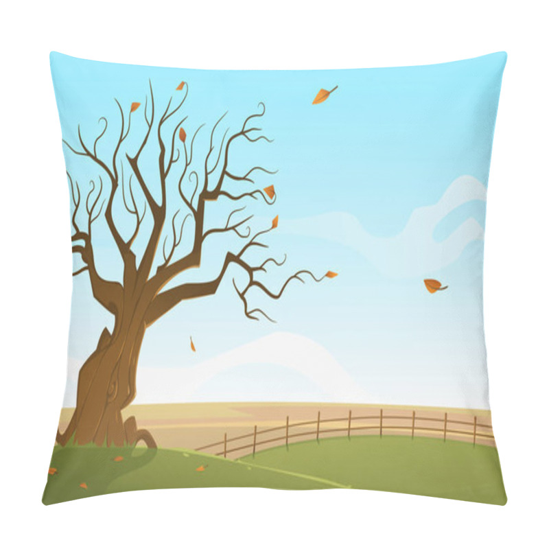 Personality  Rural Countryside Landscape In The Fall Time. Autumn Landscape. Cartoon Vector Illustration. Pillow Covers