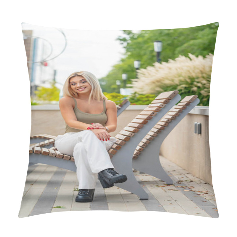 Personality  A Beautiful Young Woman Strolls Through Her Quaint Small Town, Basking In The Warmth Of Spring. Surrounded By Blooming Flowers And Fresh Air, She Radiates Joy, Enjoying The Peaceful Solitude. Pillow Covers