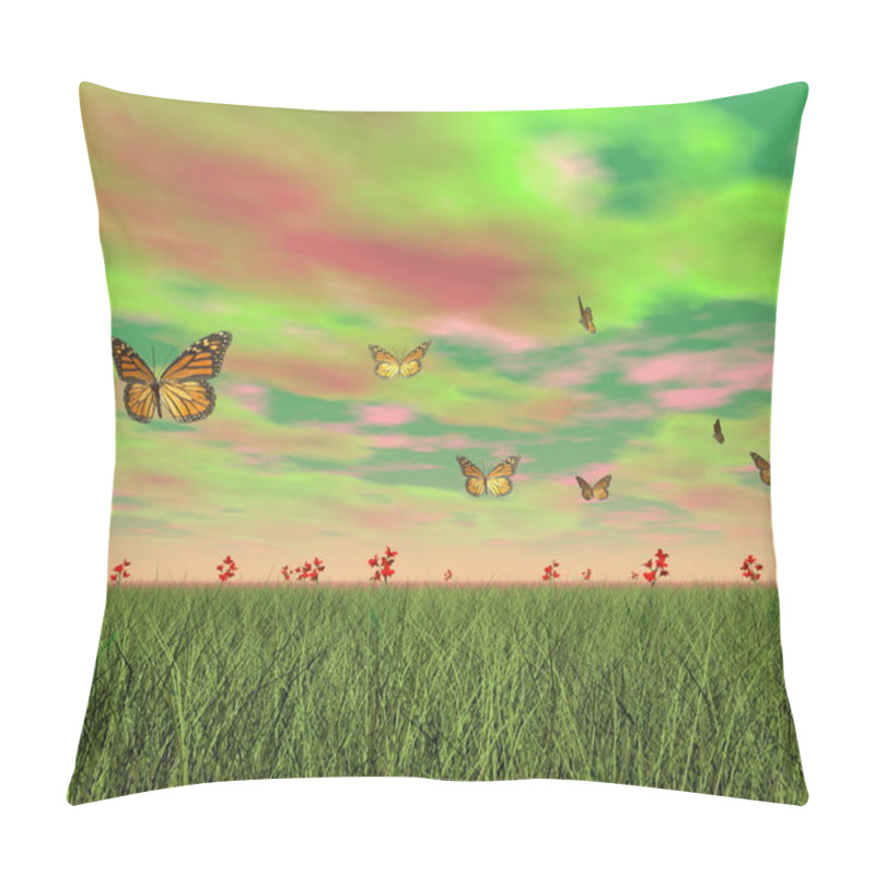 Personality  Monarch Butterflies In Nature - 3D Render Pillow Covers