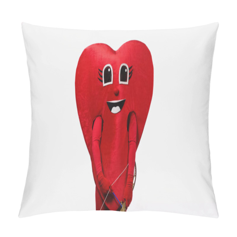 Personality  Person In Happy Heart Costume Holding Cupid Bow And Arrow Isolated On White Pillow Covers