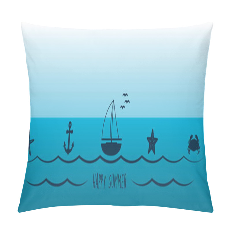 Personality  Summer Holiday Marine Design Banner Sea Boat Shell Starfish Ancher Vector Illustration EPS10 Pillow Covers