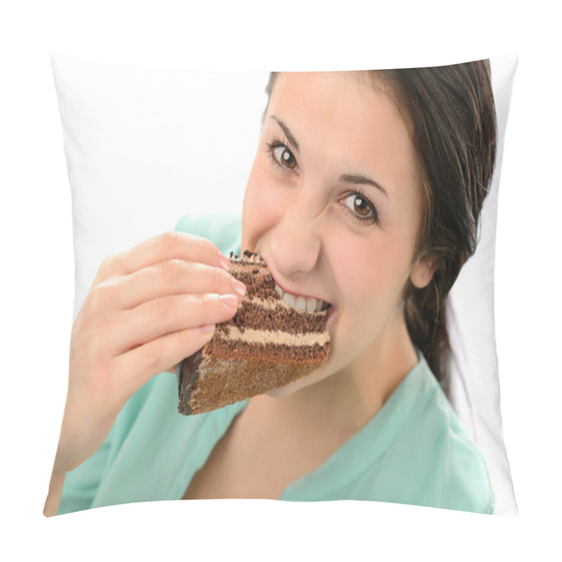 Personality  Greedy Young Woman Eating Tasty Cake Pillow Covers