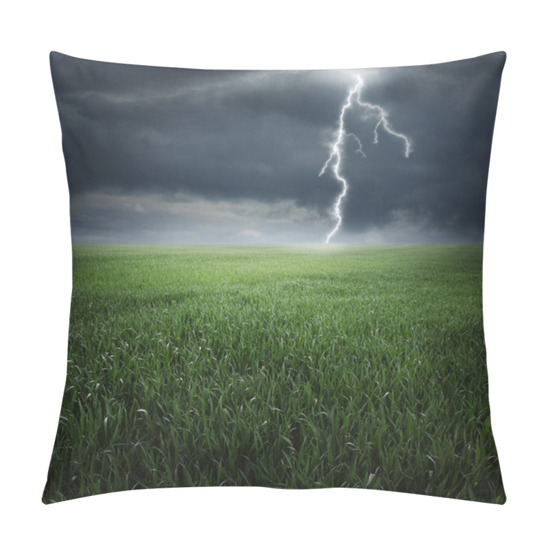 Personality  Storm And Lightning On The Green Field Pillow Covers