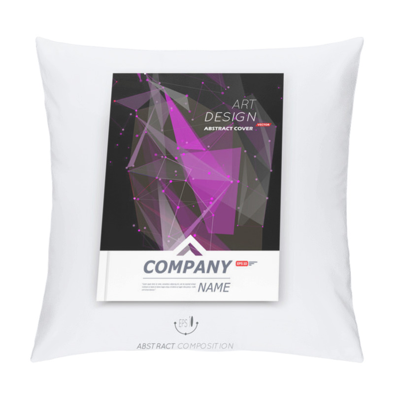 Personality  Abstract Composition, Purple Polygonal Texture, Triangle Part Construction, Cybernetic Dots, Line Plexus, A4 Brochure Title Sheet, Creative Figure Icon, Crystal Facets Surface, Banner Form, Flyer Font Pillow Covers