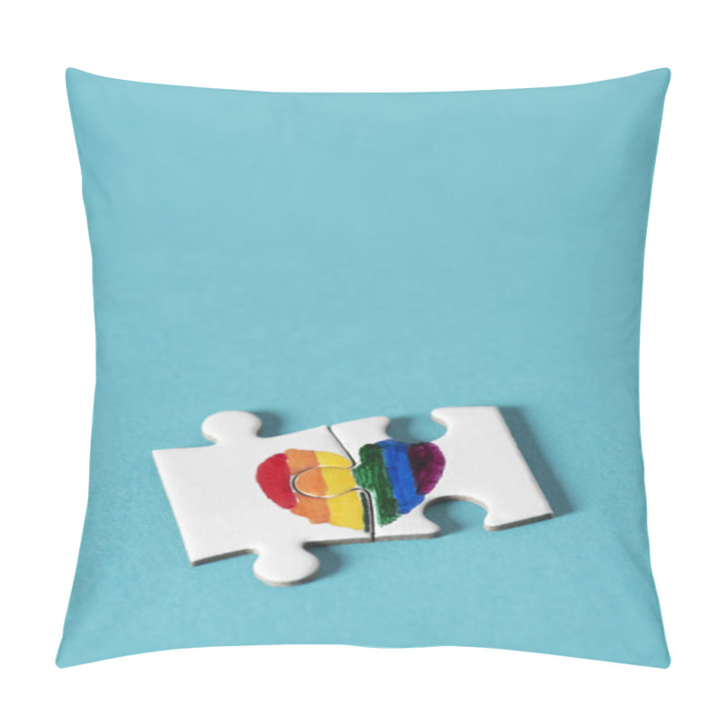 Personality  Two Pieces Of A Puzzle Forming A Rainbow Heart On A Blue Background, With A Blank Space On Top Pillow Covers