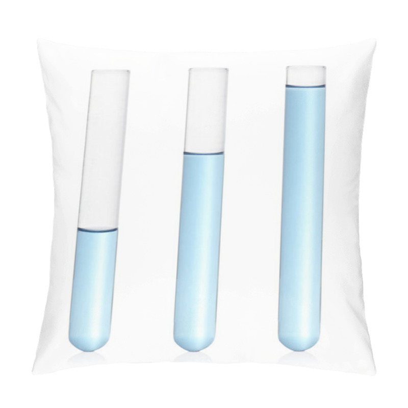 Personality  Test Tubes With Light Blue Samples On White Background, Collage Pillow Covers