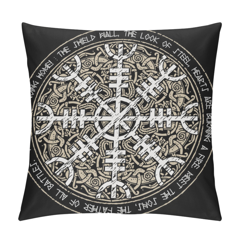 Personality  Helm Of Awe, Helm Of Terror, Icelandic Magical Staves With Scandinavian Pattern, Aegishjalmur, Isolated On Black, Vector Illustration Pillow Covers