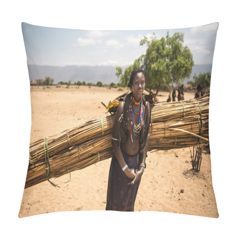 Personality  Woman From Arbore Tribe Carring Woods Pillow Covers