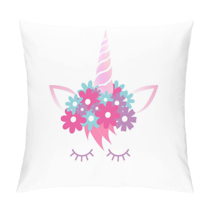 Personality  Vector Flat Cartoon Unicorn Face Icon Pillow Covers