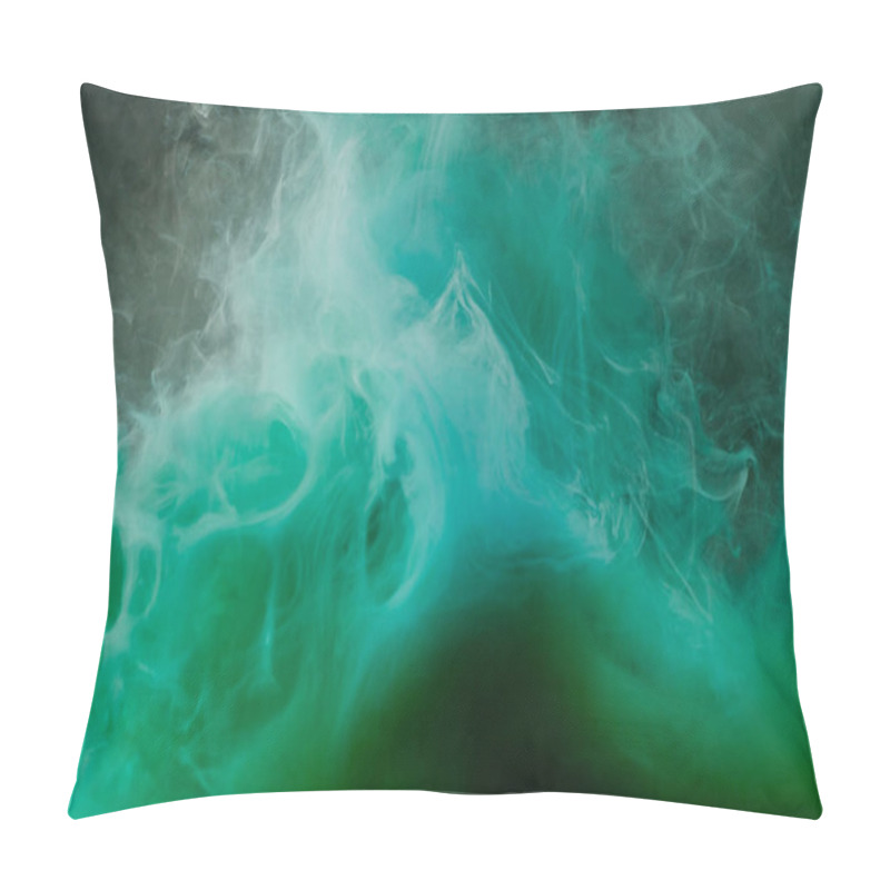 Personality  Abstract Flowing White, Green And Blue Ink On Black Background Pillow Covers