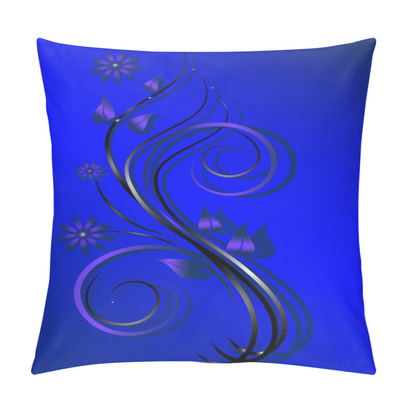 Personality  Abstract Branch With Purple Flowers On A Blue Background.Banner. Pillow Covers