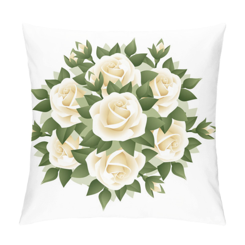 Personality  Bouquet Of White Roses. Vector Illustration. Pillow Covers