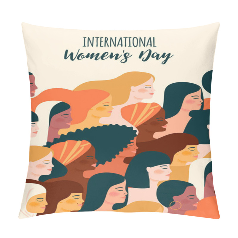 Personality  International Womens Day. Vector Illustration With Women Different Nationalities And Cultures. Struggle For Freedom, Independence, Equality. Pillow Covers