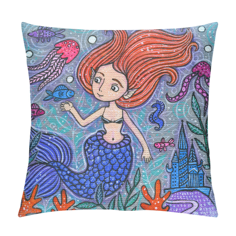 Personality  Beautiful Little Mermaid Acrylic Illustration Pillow Covers