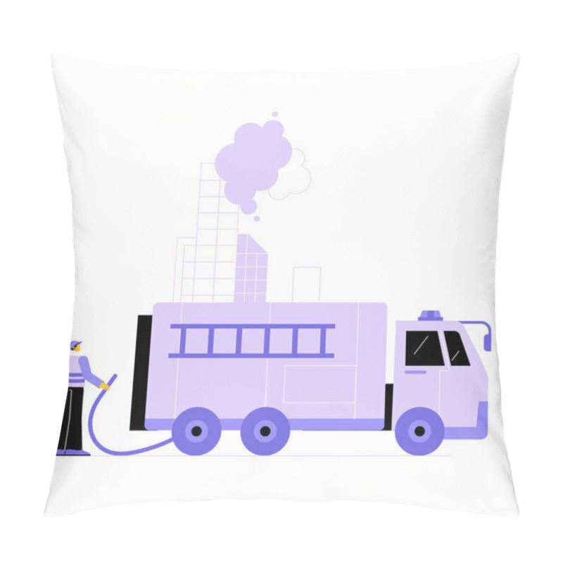 Personality  Fire Truck Connected To A Hydrant With A Firefighter Operating The Hose, Symbolizing Rescue Operations, Emergency Response, And Safety In Action. Pillow Covers