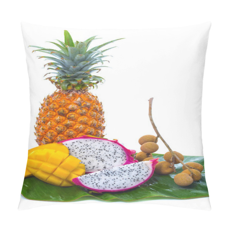 Personality  Various Tropical Fruits On Green Palm Leaf Pillow Covers